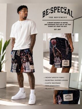 BE:SPECIAL Rare Limited Edition Michael Jordan Woven Tapestry Shorts - Charlotte